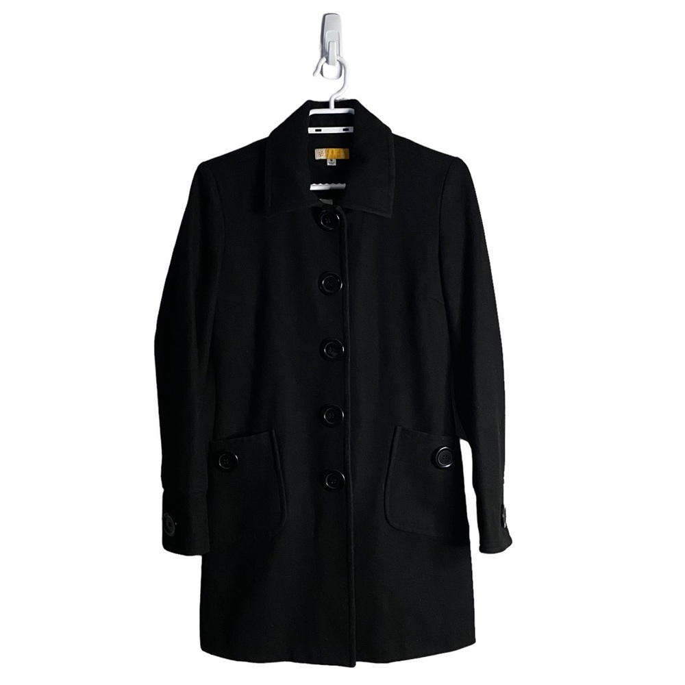 Anthropologie x Tulle Women's Black Wool Blend Polka Dot Lined Pea Coat